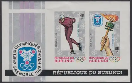 Burundi Mi.Nr. Block 26B Olympia 1968 Grenoble, Eisschnelllauf, Fackel ungezähnt