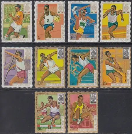 Burundi Mi.Nr. 446-55A Olympia 1968 Mexiko, gezähnt (10 Werte)