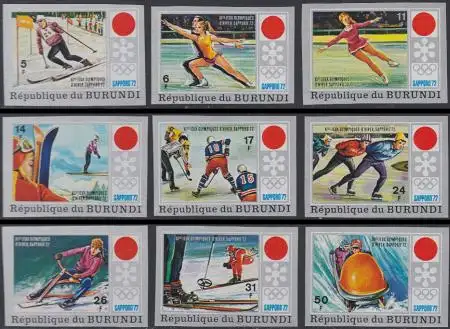 Burundi Mi.Nr. 844-52B Olympia 1972 Sapporo, ungezähnt (9 Werte)