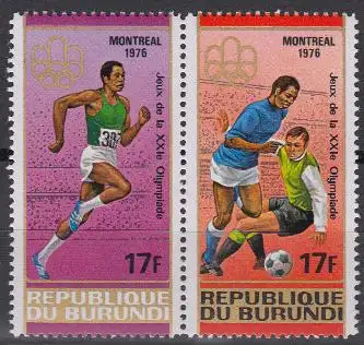 Burundi Mi.Nr. Zdr.1265-66A Olympia 1976 Montreal, Sprint Fußball, gezähnt