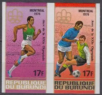 Burundi Mi.Nr. Zdr.1265-66B Olympia 1976 Montreal, Sprint Fußball, ungezähnt