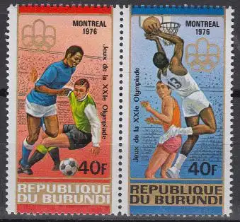 Burundi Mi.Nr. Zdr.1269-70A Olympia 1976 Montreal, Fußball Basketball, gezähnt