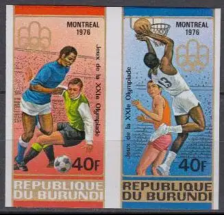 Burundi Mi.Nr. Zdr.1269-70B Olympia 1976 Montreal, Fußball Basketball, ungezähnt