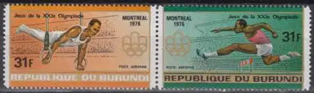 Burundi Mi.Nr. Zdr.1273-74A Olympia 1976 Montreal, Turnen Hürdenlauf, gezähnt