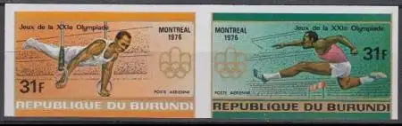 Burundi Mi.Nr. Zdr.1273-74B Olympia 1976 Montreal, Turnen Hürdenlauf, ungezähnt