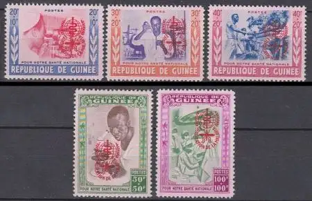 Guinea Mi.Nr. 95-99a Kampf der WHO gegen Malaria, MiNr.37-41 m.rot.Aufdr. (5 W.)