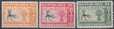 Guinea Mi.Nr. 102-04 Kampf gegen Malaria, Anophelesmücke, WHO-Zeichen (3 Werte)