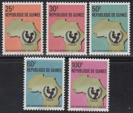 Guinea Mi.Nr. 592-96A 25J. UNICEF (5 Werte)