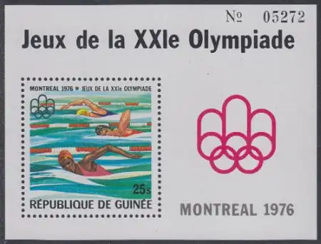 Guinea Mi.Nr. Block 44A Olympia 1976 Montreal, Schwimmen 