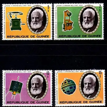 Guinea Mi.Nr. 754-757A 100 Jahre Telefon, Alexander Graham Bell (4 Werte)