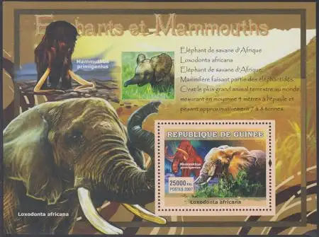 Guinea Mi.Nr. Block 1208 Afrik. Elefant und Wollhaarmammut 