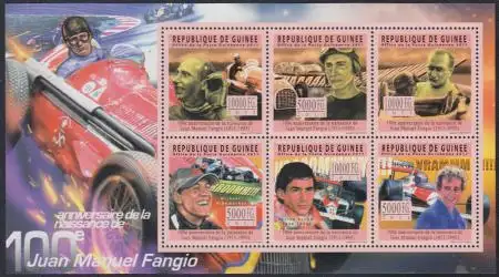 Guinea Mi.Nr. Klbg.8418-23 Rennfahrer Fangio, M.Schumacher, Senna, Prost