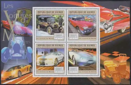 Guinea Mi.Nr. Klbg.9014-17 Ford T, Cadillac Eldorado, Ford Mustang, BMW GINA