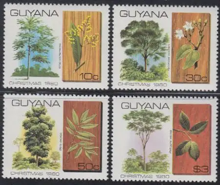 Guyana Mi.Nr. 599-602 Weihnachten, Bäume (4 Werte)