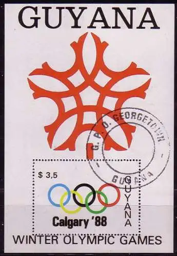 Guyana Mi.Nr. Block 24 Olympische Spiele Calgary, Olympische Ringe