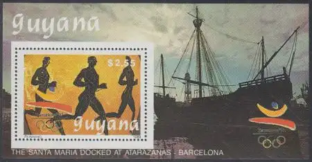 Guyana Mi.Nr. Block 69 Olympia 1992 Barcelona, Antik. Vase Laufen, Santa Maria 