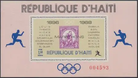 Haiti Mi.Nr. Block 35 Marathonsieger versch.Olympiaden, Markenabb.USA MiNr.349