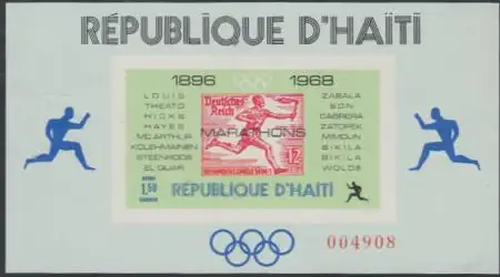 Haiti Mi.Nr. Block 36 Marathonsieger versch.Olympiaden, Markenabb.DR MiNr.613