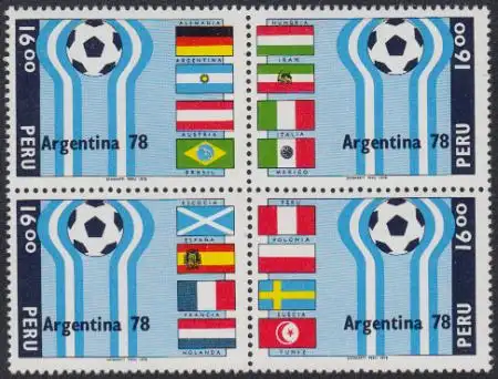 Peru Mi.Nr. 1106-09 Fußball-WM 1978 Argentinien, Flaggen (Viererblock)