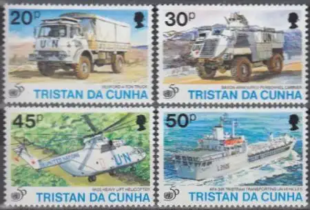 Tristan da Cunha Mi.Nr. 581-84 50Jahre UNO, Hubschrauber, LKW, Schiff (4 Werte)