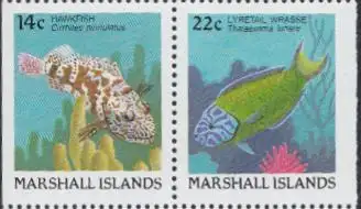 Marshall-Inseln Mi.Nr. Zdr.152Dl/154Dr Freim. Fische