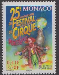 Monaco Mi.Nr. 2538 Int. Zirkusfestival, Clown, Seelöwe (2,70/0,41)