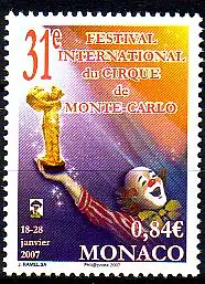 Monaco Mi.Nr. 2825 Int. Zirkusfestival Monte Carlo, Clown mit Trophäe (0,84)