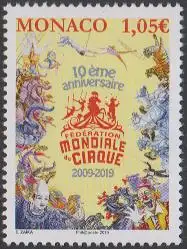 Monaco MiNr. 3422 Weltzirkusverband, Artisten, Tiere, Clowns (1,05)