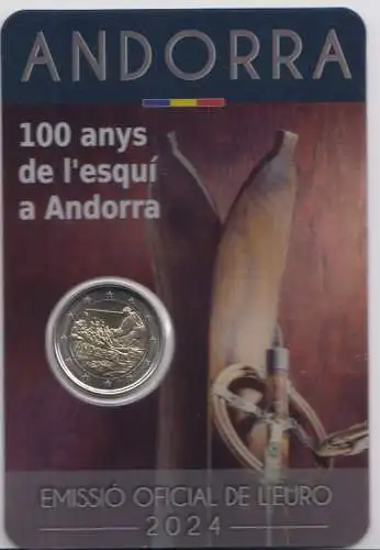 Andorra 2024, 2 €, 100 Jahre Ski