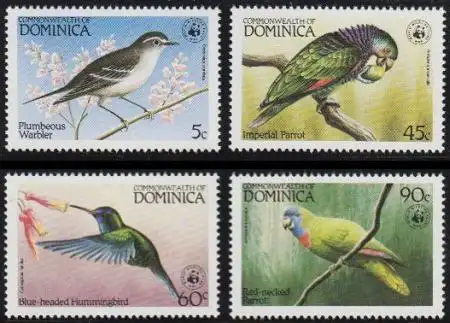 Dominica Mi.Nr. 836-39 Weltweiter Naturschutz, Vögel (4 Werte)