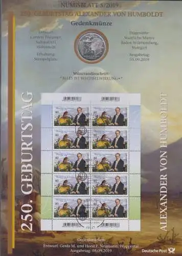 D,Bund, 250. Geburtstag Alexander von Humboldt (Numisblatt 5/2019)