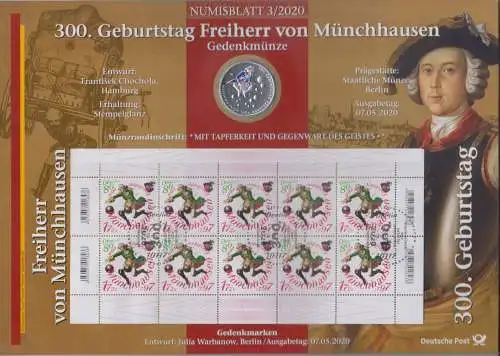 D,Bund, 300. Geburtstag Freiherr von Münchhhausen (Numisblatt 3/2020)