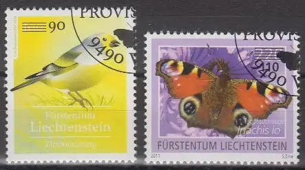 Liechtenstein MiNr. 2035-2036 Freim. MiNr. 1592+2005 mit Aufdruck neuer Werte