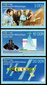 D,DDR Mi.Nr. 3170-72 Weltraumflug UdSSR-DDR (3 Werte)