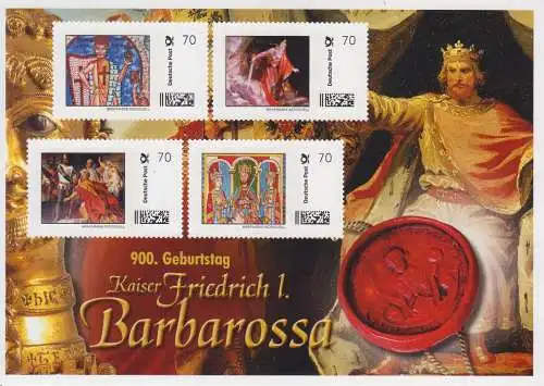 4 Marken Individuell skl., 900. Geburtstag Kaiser Friedrich 1. Barbarossa