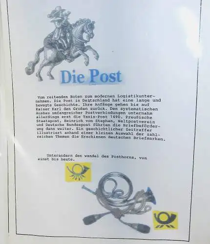 Motive auf Briefmarken zum Thema "Post in Deutschland", alles unten abgebildet