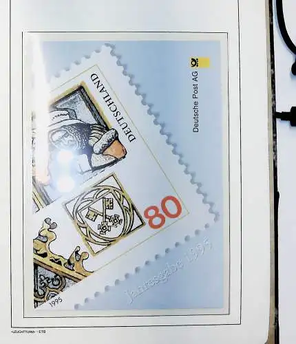 Motive auf Briefmarken zum Thema "Post in Deutschland", alles unten abgebildet