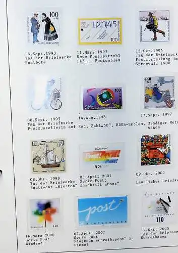 Motive auf Briefmarken zum Thema "Post in Deutschland", alles unten abgebildet