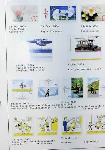 Motive auf Briefmarken zum Thema "Post in Deutschland", alles unten abgebildet