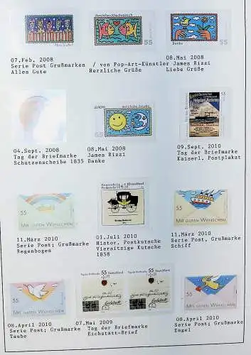 Motive auf Briefmarken zum Thema "Post in Deutschland", alles unten abgebildet