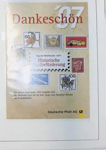 Motive auf Briefmarken zum Thema "Post in Deutschland", alles unten abgebildet