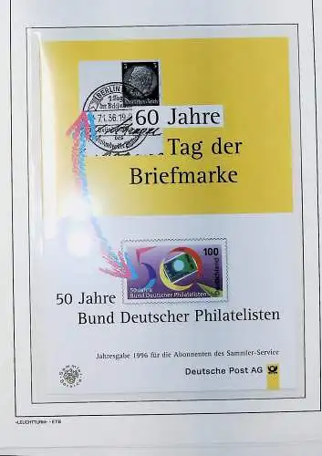 Motive auf Briefmarken zum Thema "Post in Deutschland", alles unten abgebildet