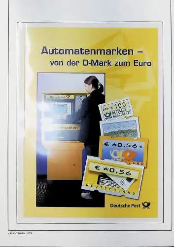 Motive auf Briefmarken zum Thema "Post in Deutschland", alles unten abgebildet