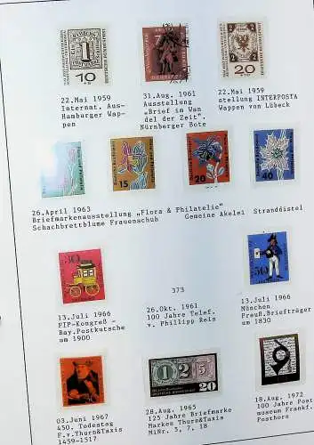 Motive auf Briefmarken zum Thema "Post in Deutschland", alles unten abgebildet