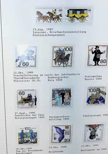 Motive auf Briefmarken zum Thema "Post in Deutschland", alles unten abgebildet