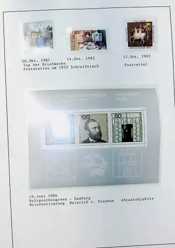 Motive auf Briefmarken zum Thema "Post in Deutschland", alles unten abgebildet