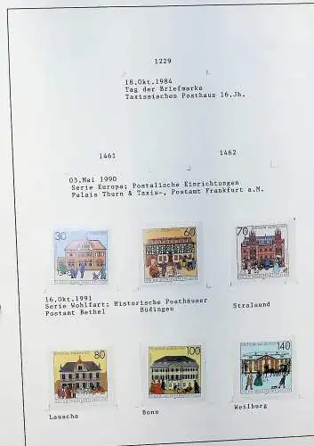 Motive auf Briefmarken zum Thema "Post in Deutschland", alles unten abgebildet