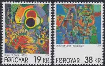 Färöer Mi.Nr. 790-91 Kunst, Gemälde vom Olivur viö Neyst (2 Werte)