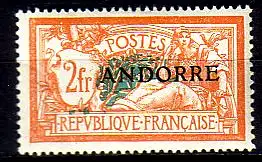 Andorra frz. Mi.Nr. 19 Freim. Franz. Marke Mi.Nr.139 m. Aufdruck ANDORRE (2 Fr)