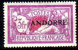 Andorra frz. Mi.Nr. 20 Freim. Franz. Marke Mi.Nr.222 m. Aufdruck ANDORRE (3 Fr)